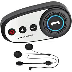 KUQIBAO，Motorcycle Helmet Bluetooth Headset, Bluetooth 5.0, Waterproof, 1200 mAh Lithium Battery, Long Life, Simple Installation Without Tools (White+Hard Wheat)