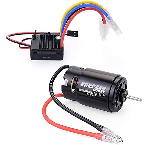 Globact 550 12T Brushed Motor and 60A Brushed ESC for Rc 1/10 Scale Electric Short Course Truck Traxxas Slash 2WD/4WD Redcat ARRMA AXIAL HPI HELION 10SC HSP Wltoys Kyosho