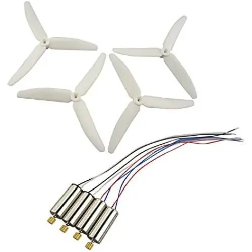 Upgraded Propellers Three Blades Main Blade Propeller Motors with Metal Gears for Hubsan H502E H502S Drone Replacement CCW CW RC Quadcopter Spare Parts Set (White)