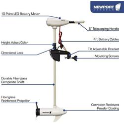 Newport Vessels L-Series 62lb/86lb Thrust Transom Mounted Saltwater Electric Trolling Motor w/ LED Battery Indicator (40