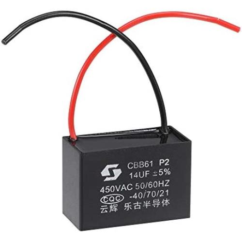 uxcell Ceiling Fan Capacitor CBB61 14uF 450V AC 2 Wires Metallized Polypropylene Film Capacitor 51x35x25mm for Electric Fan Pump Motor Generator