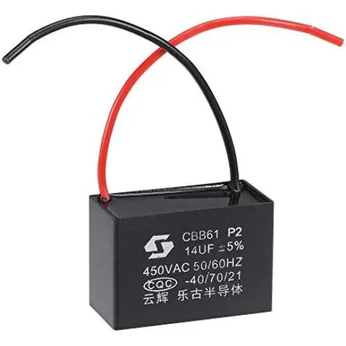 uxcell Ceiling Fan Capacitor CBB61 14uF 450V AC 2 Wires Metallized Polypropylene Film Capacitor 51x35x25mm for Electric Fan Pump Motor Generator