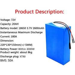Wnicek 72V 20AH 30AH 40AH E-Bike Lithium-ion Battery Rechargeable Battery Pack Fit for Electric Scooter E-Bike Mopeds Electric Tricycles Electric Motorcycles with Charger+ BMS