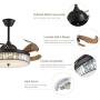 Crystal Ceiling Fan Lights Dimmable LED Fandelier, Siljoy 42 inch Modern Reverse Retractable Blades Fan Mute Motor Chandelier Ceiling Fans with Remote for Dining Room Bedroom, Black