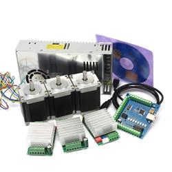 3 Axis Nema23 Stepper Motor 270oz-in 76mm 3A+TB6600 Driver 10-45V 4.5A+4 Axis USB Mach3 Control Board Motion Card+350W 24V DC Switching Power Supply CNC Router Controller Kit