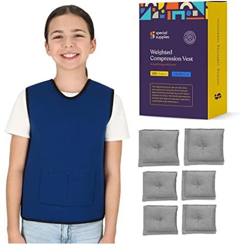 Special Supplies Weighted Sensory Compression Vest for Kids with Processing Disorders, ADHD, and Autism, Calming and Supportive with Adjustable Weight Fit (Medium 20x36 inches)