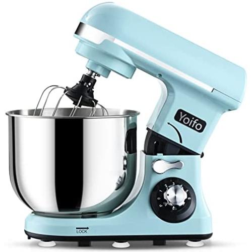 Yoifo 7 Speed Stand Mixer（inclued P Speed）- Peak Power 600W Kitchen Electric Mixer，4.75-QT Tilt-Head Food Mixer with Dough Hook, Whisk, Beater & BPA-Free Dust Cover (Blue)