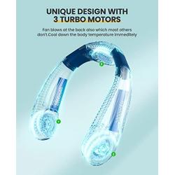Portable Neck Fan with Sides and Back Motors for 360°Cooling, Wearable Hands Free Bladeless Fan, Wrap-around Fans,Personal Rechargeable Leafless, 4000 mAh,3 Speeds, Quiet Soft Silicone Neckband Fans
