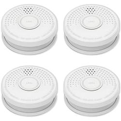LSHOME 4 Pack Smoke Detector Fire Alarms 9V Battery Operated Photoelectric Smoke Alarms Easy Install Light Sound Warning, Test Button,9V Battery Included Fire Safety Home Hotel(910C-4) (GS528A)