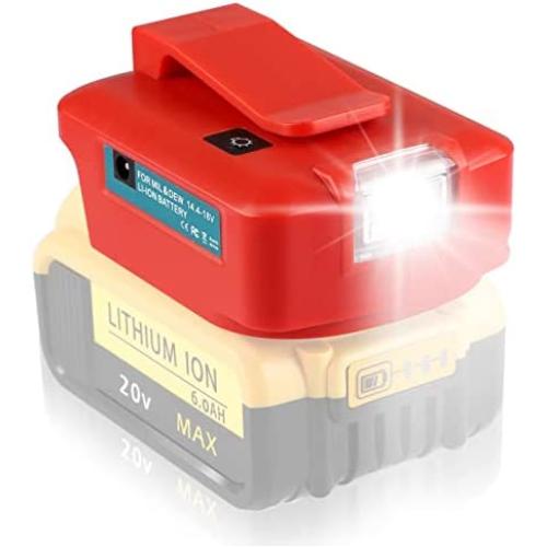 Alian for Dewalt 20V Battery USB Adapter,for Dewalt Phone Charger,for Dewalt Flashlight,Replacement for DCB090 for Dewalt DCB200 DCB206 Power Source with LED Work Light,DC Port