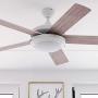 HYATECH 52 Inch Modern Style Indoor Ceiling Fan with Dimmable Light Kit and Remote Control, Reversible Blades and Motor, ETL for Living room, Bedroom, Basement, Kitchen, White
