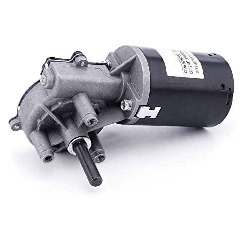 Fielect DC 24V 52RPM Reversible Worm Geared Motor High Torque Electric Gear Motor Turbine Worm Gear Box Reduction Motor, Left Shaft GW6280