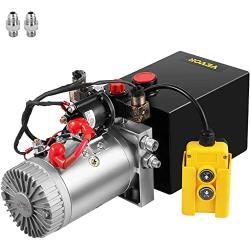 Mophorn Hydraulic Pump 6 Quart Hydraulic Power Unit 12V DC Hydraulic Pump Dump Trailer Double Acting Hydraulic Pump (Steel, 6 Quart/Double Acting)