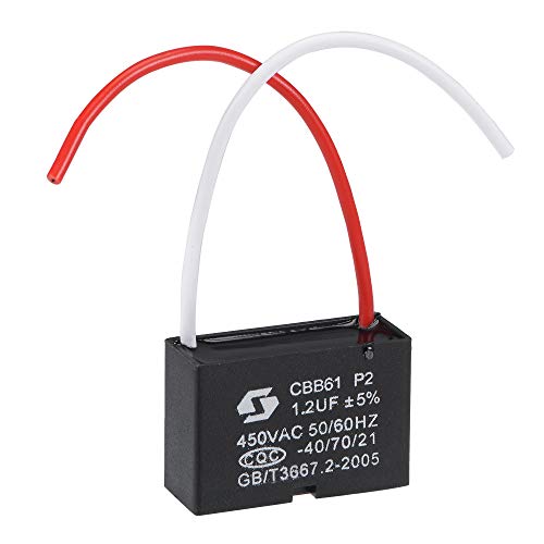 uxcell Ceiling Fan Capacitor CBB61 1.2uF 450V AC 2 Wires Metallized Polypropylene Film Capacitor 38x26x15mm for Electric Fan Pump Motor Generator