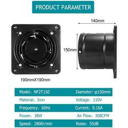 HG POWER 6 Inch Exhaust Fan, 308CFM Through Wall Fan Bathroom Extractor Ventilation Fan Blower Ceiling and Wall Mount for Attic Garage Kitchen Bathroom Windows Fan