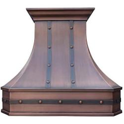 SINDA Light Hammered-Antique Copper Hand-Crafted Copper Kitchen Vent Hood, High-Quality Stainless Steel Hood Vent, 30