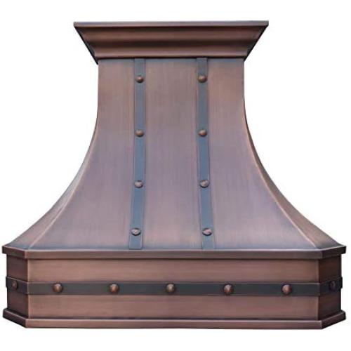 SINDA Wall Mount Hand-Crafted Copper Range Hood with High Airflow Centrifugal Blower, Includes SUS 304 Liner and Baffle Filter, High CFM Vent Motor, 36