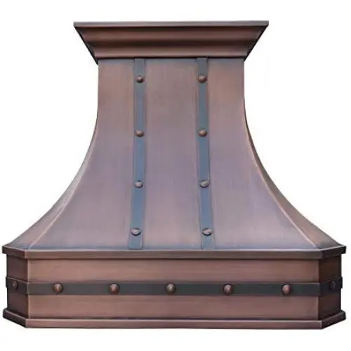 SINDA Light Hammered-Antique Copper Hand-Crafted Copper Kitchen Vent Hood, High-Quality Stainless Steel Hood Vent, 30