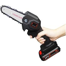 Mini Chainsaw 4 Inch Cordless Electric Protable Chainsaw with Brushless Motor, One-Hand Lightweight, Pruning Shears Chainsaw for Tree Branch Wood Cutting (Chainsaw+ 1 Batteries+ 1 Chains)