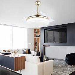 42 Inch Retractable Ceiling Fan with Lights, Modern Ceiling Fan with Remote Control, Silent Motor LED Ceiling Fans with Retractable Blades
