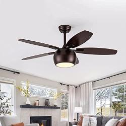 MQ 48 Ceiling Fan with Light Remote Control, LED Ceiling Fan Light with 5 Wood Fan Blades, Noiseless Reversible Motor for Farmhouse/Patios/Porch/Bedroom/Living room/Study/Kitchen