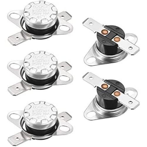 uxcell KSD301 Thermostat 45°C/113°F 10A Normally Closed N.C Adjust Snap Disc Temperature Switch 5pcs