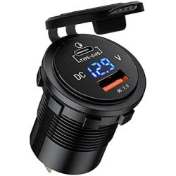 PD Type C USB Car Charger Socket 18W and QC 3.0 USB Quick Charge Socket 12V/24V Car Power Outlet Waterproof 64W Power Delivery 2.0 36W for Motorcycle Marine Boat RV ATV (Orange)