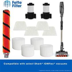 Fette Filter -Replacement Kit Compatible with Select Shark ION Flex DuoClean (Combo Pack - 1 Soft Brush Roll, 2 Foam & Felt Filter Kit, 2 Post-Motor Filter)