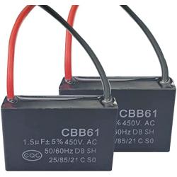 CBB61 Ceiling Fan Capacitor 2 Wire 1.5uf Compatible with 400/350/300/250VAC Fan Capacitor 50/60Hz CBB61-1.5(2 Pack)