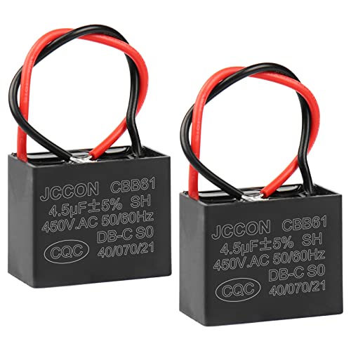 BEEYUIHF CBB61 Fan Capacitor 4.5UF 450V AC 50/60Hz 2 Wire for Fan/Ceiling Fan Motor Start Run Capacitance(Pack of 2Pcs)