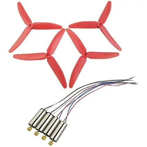 Upgraded Propellers Three Blades Main Blade Propeller Motors with Metal Gears for Hubsan H502E H502S Drone Replacement CCW CW RC Quadcopter Spare Parts Set (Red)