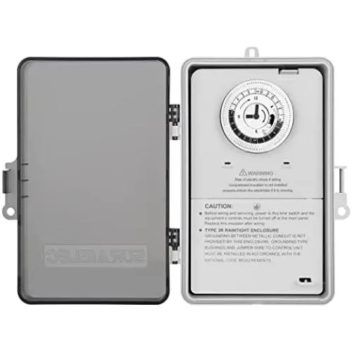 Suraielec Pool Timer, 24-Hour Cycle Mechanical Timer Switch, 40 AMP, 2HP, 120, 240, 277 VAC, Outdoor Indoor Heavy Duty Pool Controller Timer Box for Pool Pump, Water Heater, Spa, Powerful Appliances