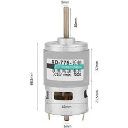 775 DC Motor, DC 24V/20000RPM 80W High Speed Low Noise High Torque Motor Extension Shaft Motor(24V20000RPM)