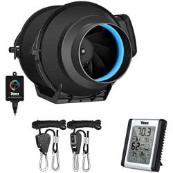 iPower 4 Inch 118 CFM Inline Duct Fan with Variable Speed Controller and Rope Hanger & Humidity Monitor, Quiet HVAC Exhaust Blower, Ventilation Kits