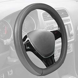 Motor Trend SW-709-BB-M Black Leather with Carbon Fiber Accent Steering Wheel Cover