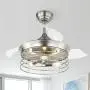 36 Industrial Retractable Ceiling Fan, ceiling fan with retractable blades, remote control, 3 speed, silent motor, Bushed Nickel (Bulb Not Included)