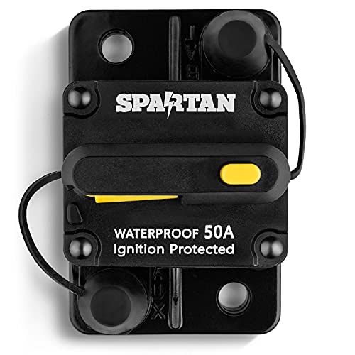Spartan Power 50A Circuit Breaker Ignition Protected, Manual Reset, Waterproof, Great for RVs Solar MPPT, Power Inverters, Battery Banks 12-48V DC