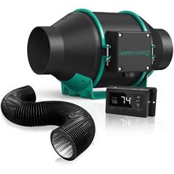 MARS HYDRO 4 Inch Inline Duct Fan 205 CFM - Inline Fan with Temperature Humidity Controller, 4 Inch 25 Feet Aluminum Ducting, Flexible Ducting for Heating Cooling Ventilation and Exhaust Ventilation