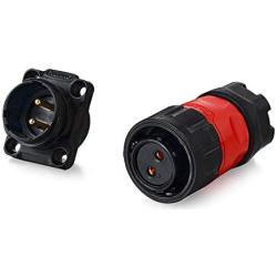 Aviation Connector M20 Plastic Female Plug + Square Male Socket Φ20mm Outdoor Waterproof IP67 Connectors with Cap Panel Mount 2 Pin Gold Plated for Industrial Device Power