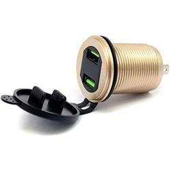 TOTMOX Aluminum Alloy Fast Charging 3.0 USB Charger Socket Waterproof Dual USB Power Outlet with QC 3.0 USB Port & 5V 2.4A Port for Car Boat Marine Rv Motorcycle car