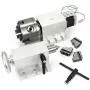 Rotational 4th Axis A axis Rotary table Fourth axis 3 Jaw Chuck Gapless harmonic reducer gearbox stepper motor K11-100mm dividing head with 65mm Tailstock for CNC Router Engraving Milling Machine