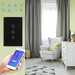 Garosa 10A WiFi Curtain Switch Remote Control Touch Smart Curtain Switch Voice Mobile APP Control US Standard AC95-250V PC ABS Black for Electric Smart Curtains System
