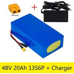 Wnicek 48V E-Bike Battery 13S6P 20Ah Lithium-ion Electric Bicycles Battery Pack for 1200W 1000W 750W 500W 350W 250W Motor(with BMS and 2A Charger)