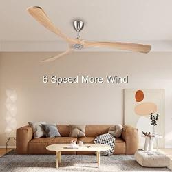 Ovlaim 72 Inch Smart Ceiling Fan Indoor Outdoor, 6 Speed DC Motor Quiet Ceiling Fan with Remote Control, Oak Solid Wood Blade