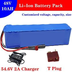 Jieoto 48V 10AH E-Bike Lithium-Ion Battery 10000mAh Electric Bicycle Lithium Battery Pack with 20A BMS and 54.6V 2A Charger Fits for 200W 250W 350W 500W Bike Motors