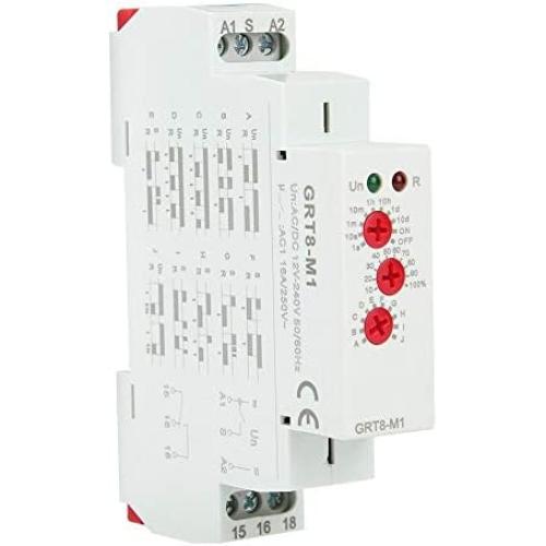 GRT8-M1 Delay Time Relay Multifunctional Time Relay with 10 Functions DIN Rail Mount AC/DC 12V~240V
