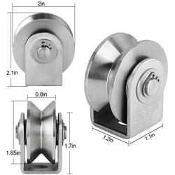 ZIQI 2 Inch Pulley Block V Type 304 Stainless Steel Pulley Roller, Duplex Bearing Super Silent Heavy Duty V Grooved Wheel Loading 660lb/300 Kg for Material Handling and Moving - 2 Pack