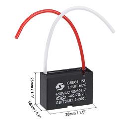 uxcell Ceiling Fan Capacitor CBB61 1.2uF 450V AC 2 Wires Metallized Polypropylene Film Capacitor 38x26x15mm for Electric Fan Pump Motor Generator