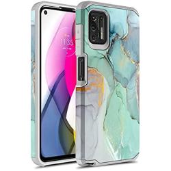 Moto G Stylus 2021 Case, Rosebono Slim Hybrid Shockproof Hard Cover Graphic Fashion Colorful Skin Cover Armor Case for Moto G Stylus 2021 (Green Marble)