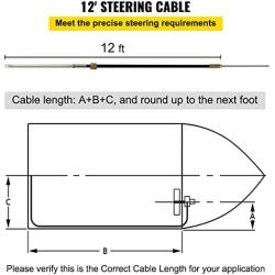 Bestauto Boat Steering Cable 12 Outboard Steering Cable 12 Feet Mechanical Rotary Steering Kit with 13 Inch Wheel for Boat Steering System